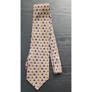 ZIONETTI TIE‎ Silk Gold, blue dots 59"x3.5" Made in USA